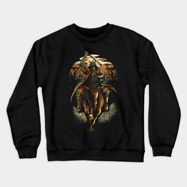 Samurai Warrior Katana Riding Horse Forest Sunset Vintage Crewneck Sweatshirt by anubis1986